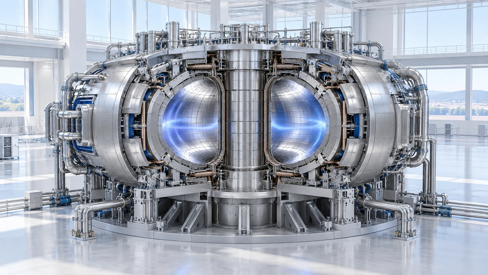 核聚变装置及关键部件示意，非实际设备 / Concept of a fusion device and critical components; not an actual facility